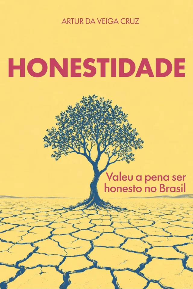 Capa amarela com uma árvore desenhada sobre um solo rachado.
